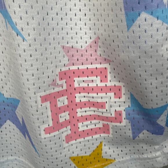 Eric Emanuel x BAPE EE Basic Shorts White Mesh Stars Lightning Bolts Size L - Picture 3 of 7
